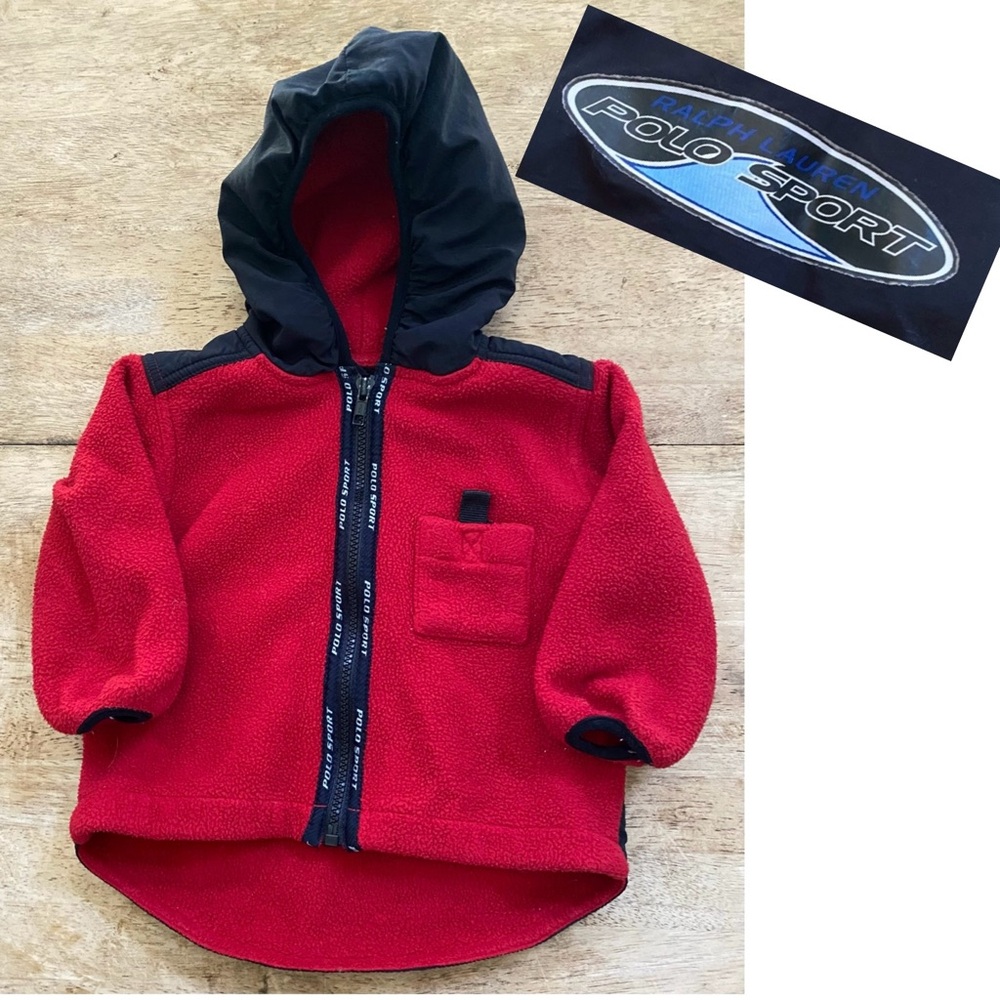 Vintage Ralph Lauren Polo Sport Infant 12-24 Mo Red Fleece Zip Hooded‎ Jacket
